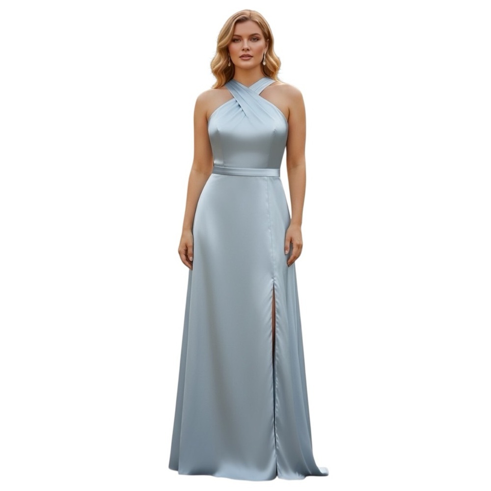 Sophisticated Silver Halter Maxi Dress Plus Size 2X